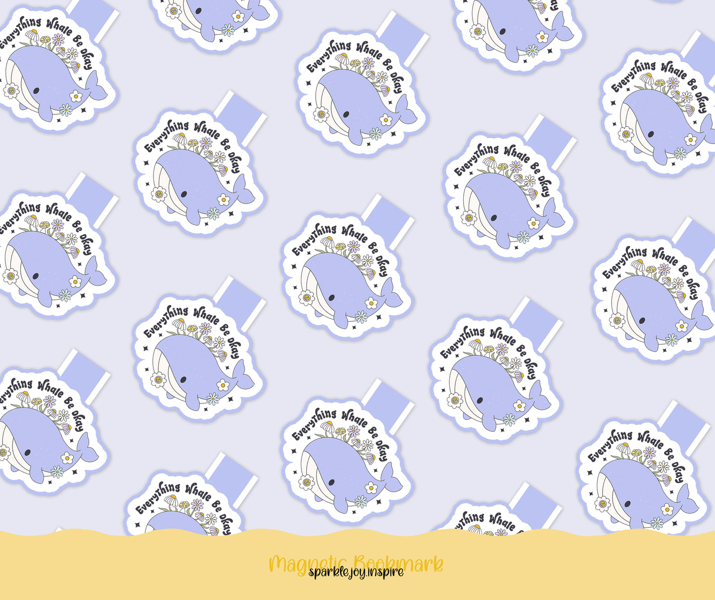 Everything Whale Be Okay Mental Health Magnetic Bookmark Paper Craft Printable