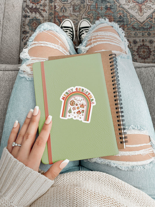 Merry Christmas Rainbow Groovy Red Christmas Sticker