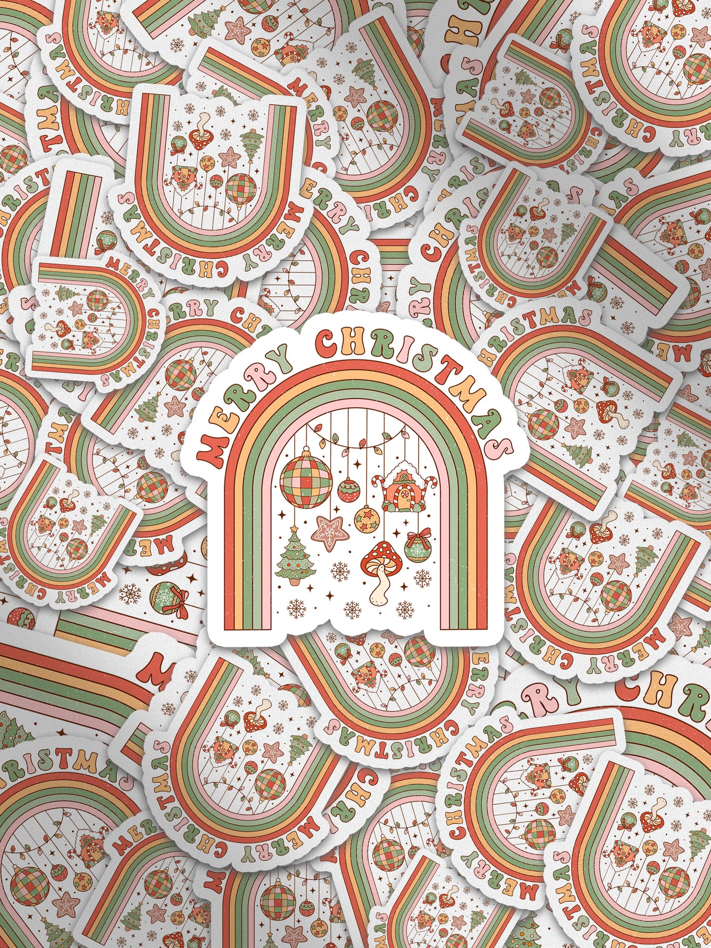 Merry Christmas Rainbow Groovy Red Christmas Sticker