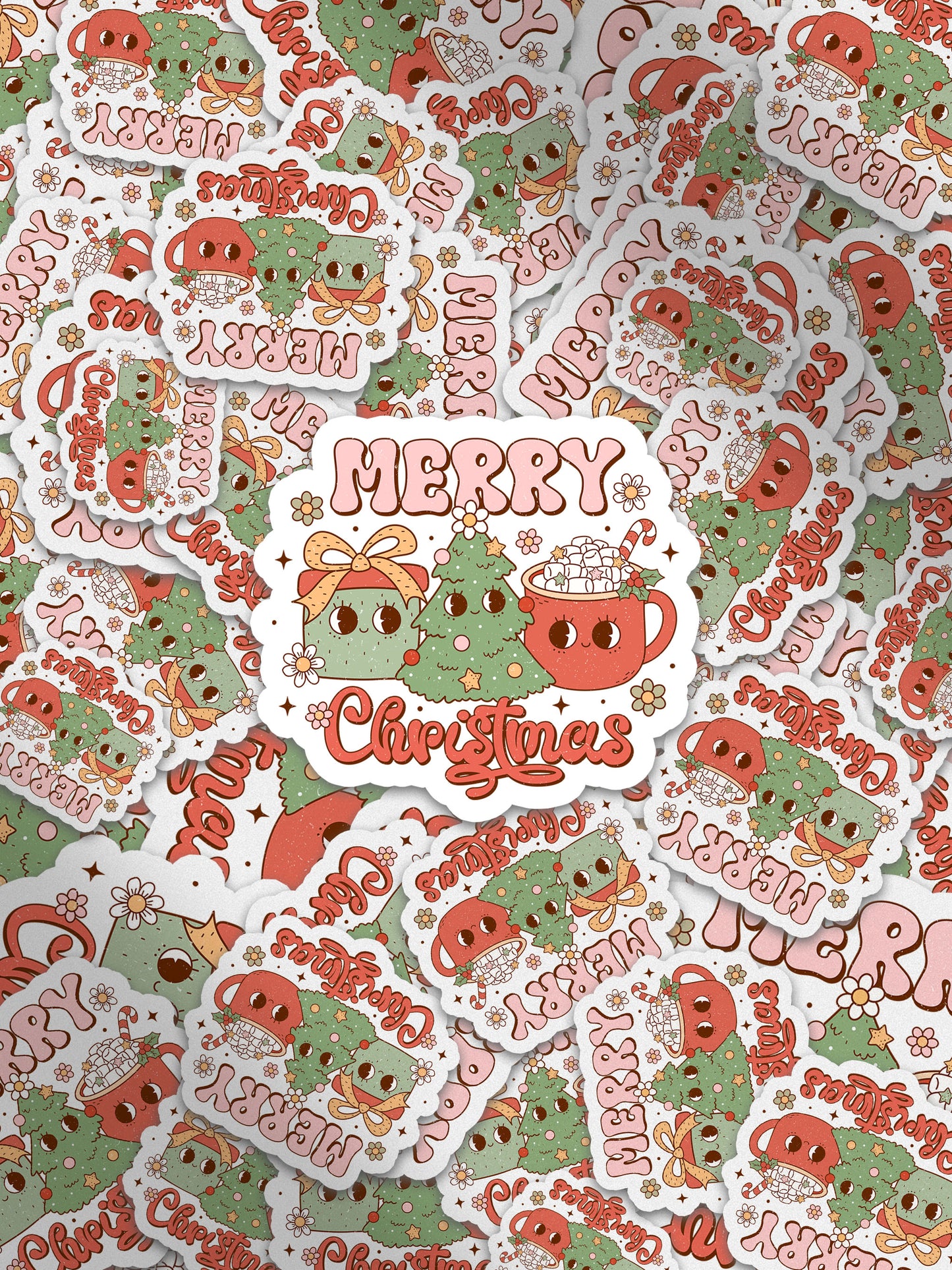 Merry Christmas Crew Groovy Red Christmas Sticker
