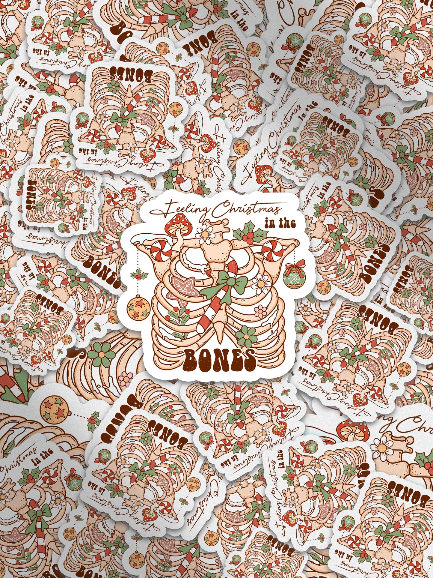 Feeling Christmas In The Bones Groovy Red Christmas Sticker
