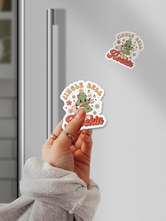 Jingle Bell Rockin Tree Groovy Red Christmas Magnet