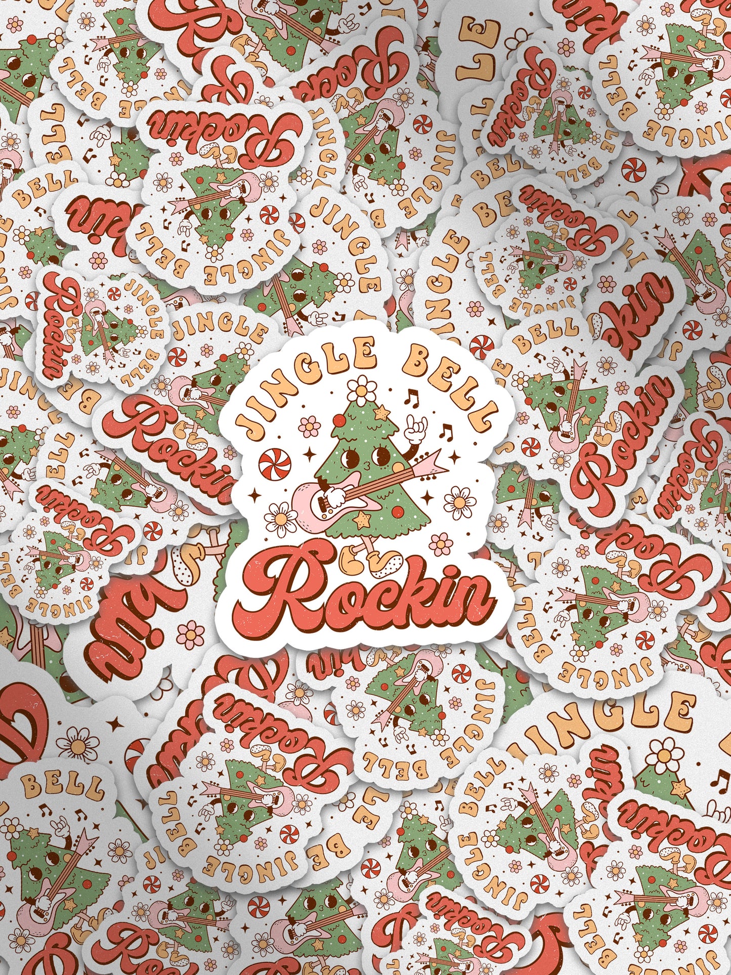 Jingle Bell Rockin Tree Groovy Red Christmas Sticker