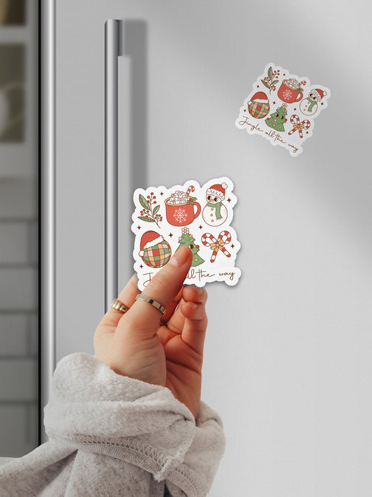Jingle All The Way Collage Groovy Red Christmas Magnet