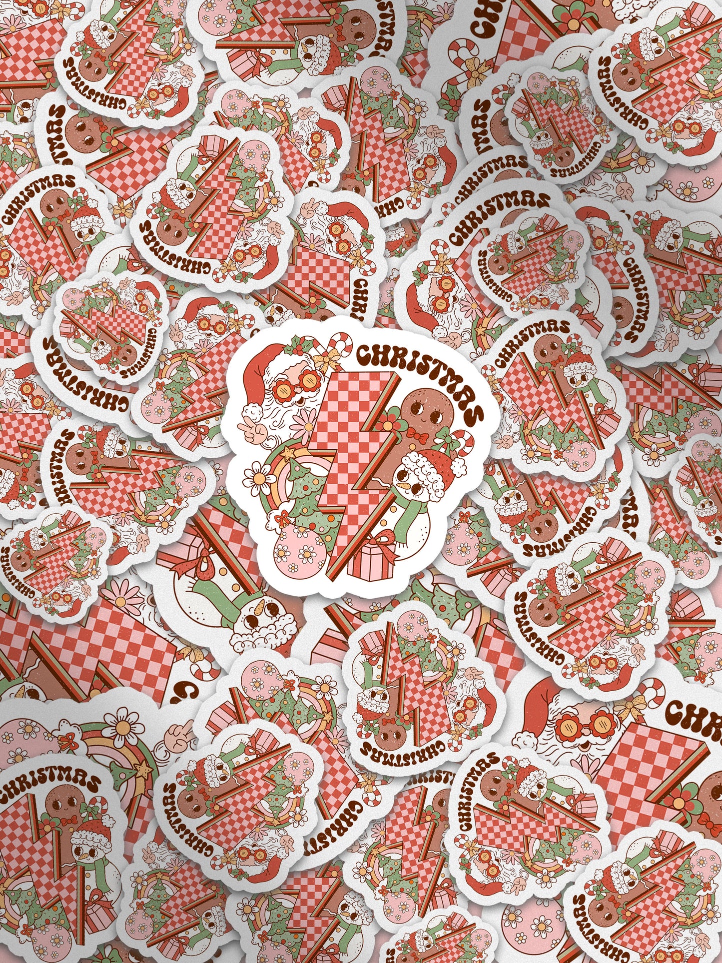 Christmas Retro Lightning Crew Groovy Red Christmas Sticker