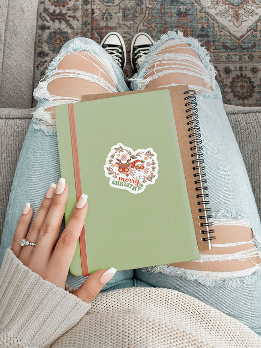 Merry Christmas Retro Santa & Rudolph Groovy Red Christmas Sticker