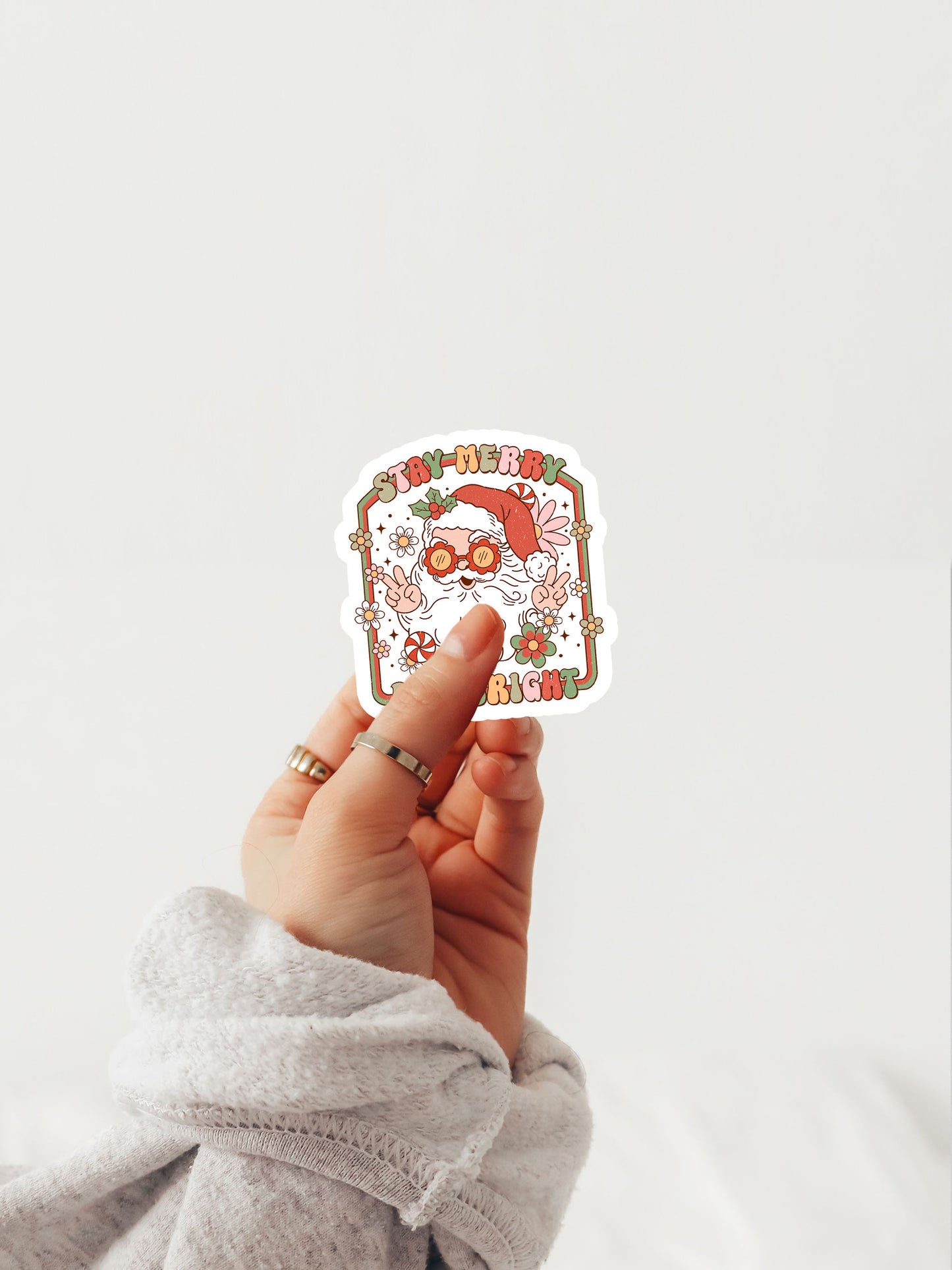 Stay Merry & Bright Santa Groovy Red Christmas Magnet