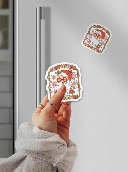 Stay Merry & Bright Santa Groovy Red Christmas Magnet