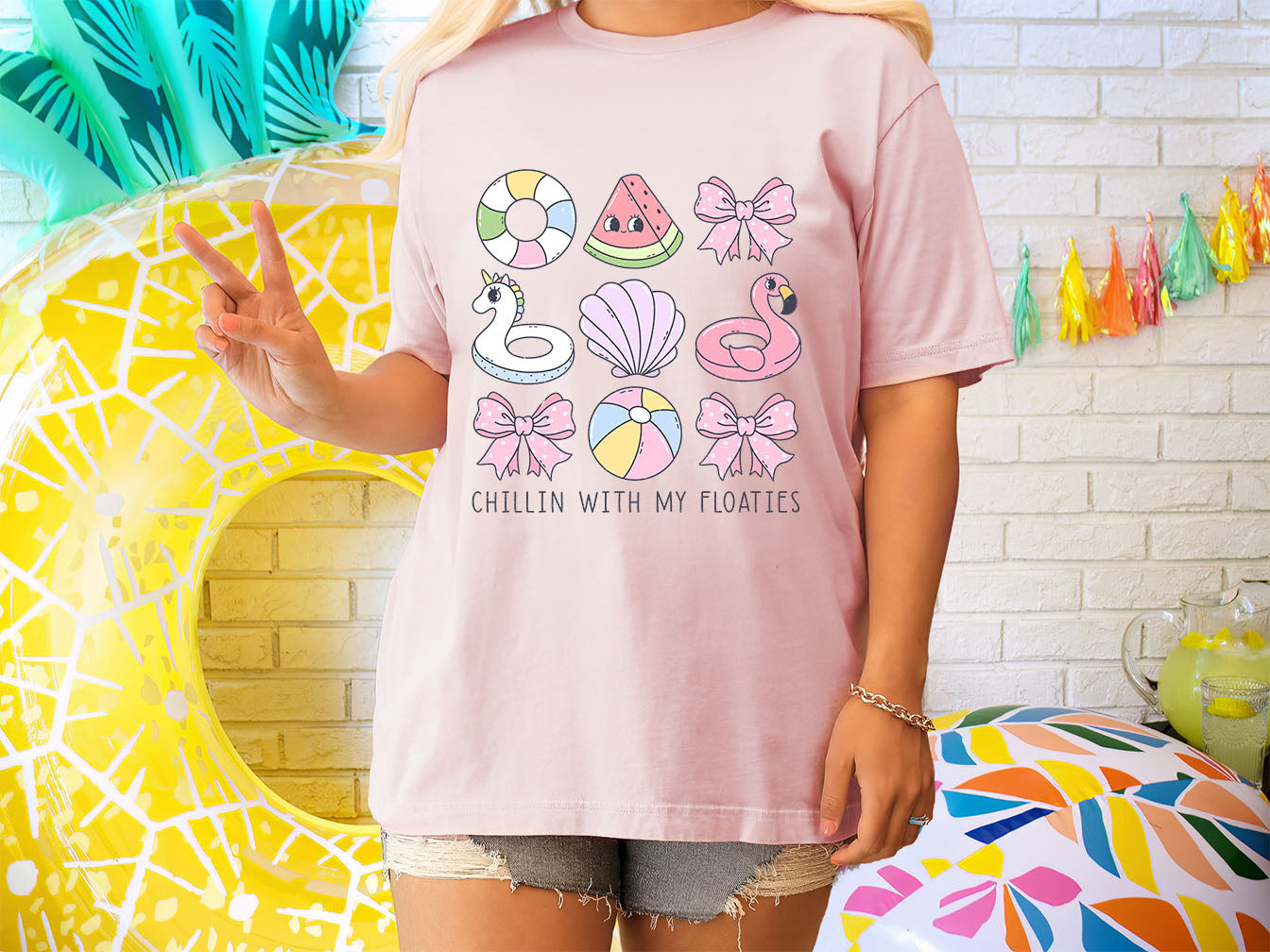 Chillin With My Floaties Groovy Summer DTF Transfer Print