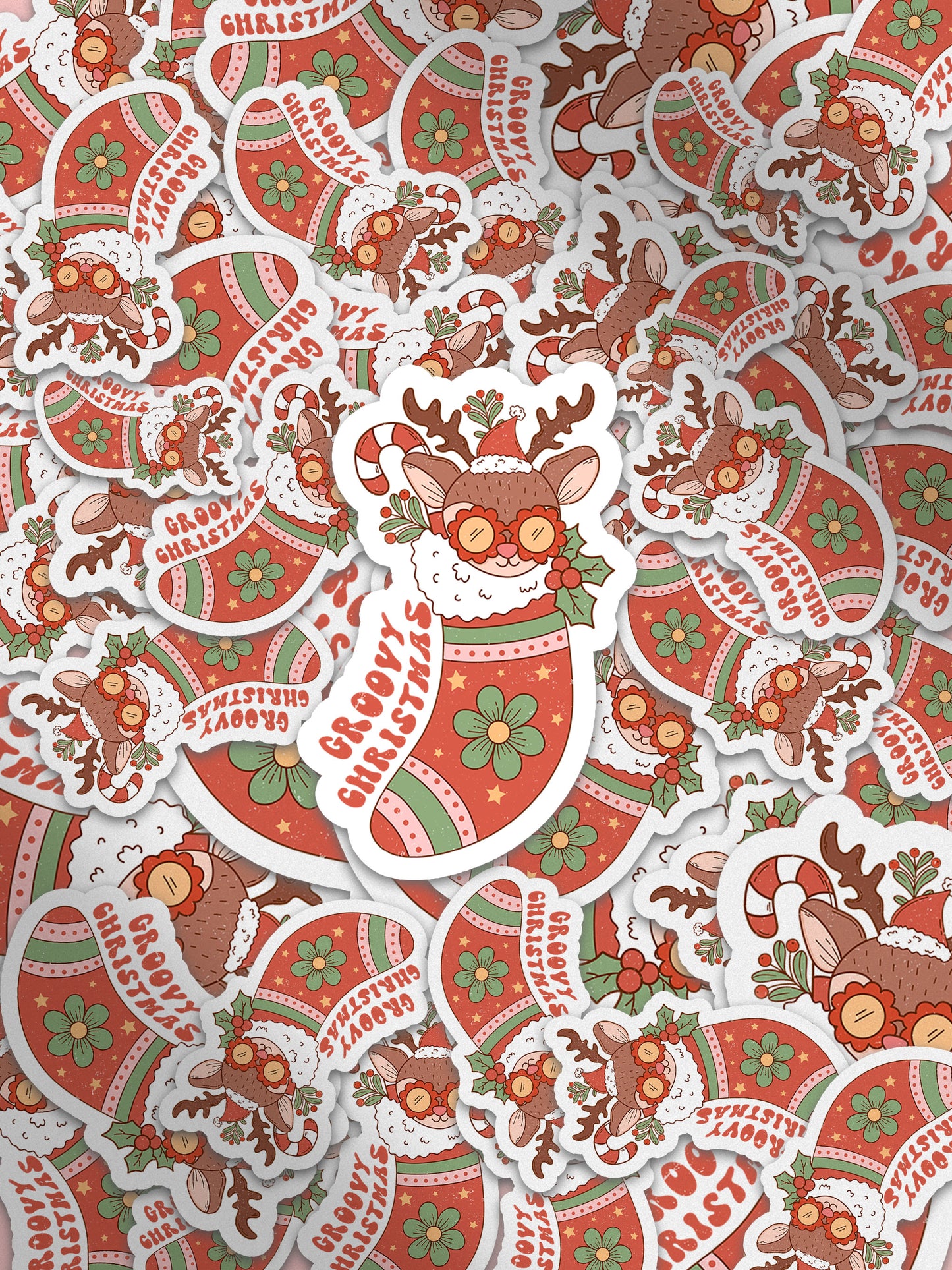 Groovy Christmas Rudolph Stocking Groovy Red Christmas Sticker