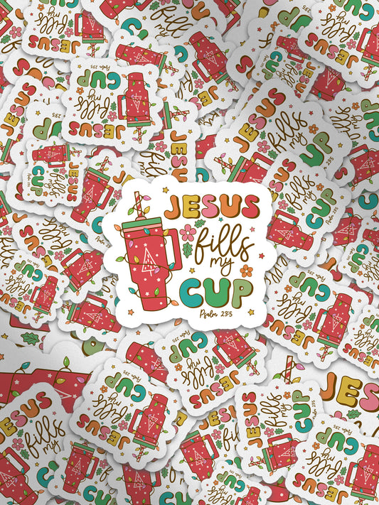 Jesus Fills My Cup Psalm 23:5 Boho Christmas Christian Jesus Sticker