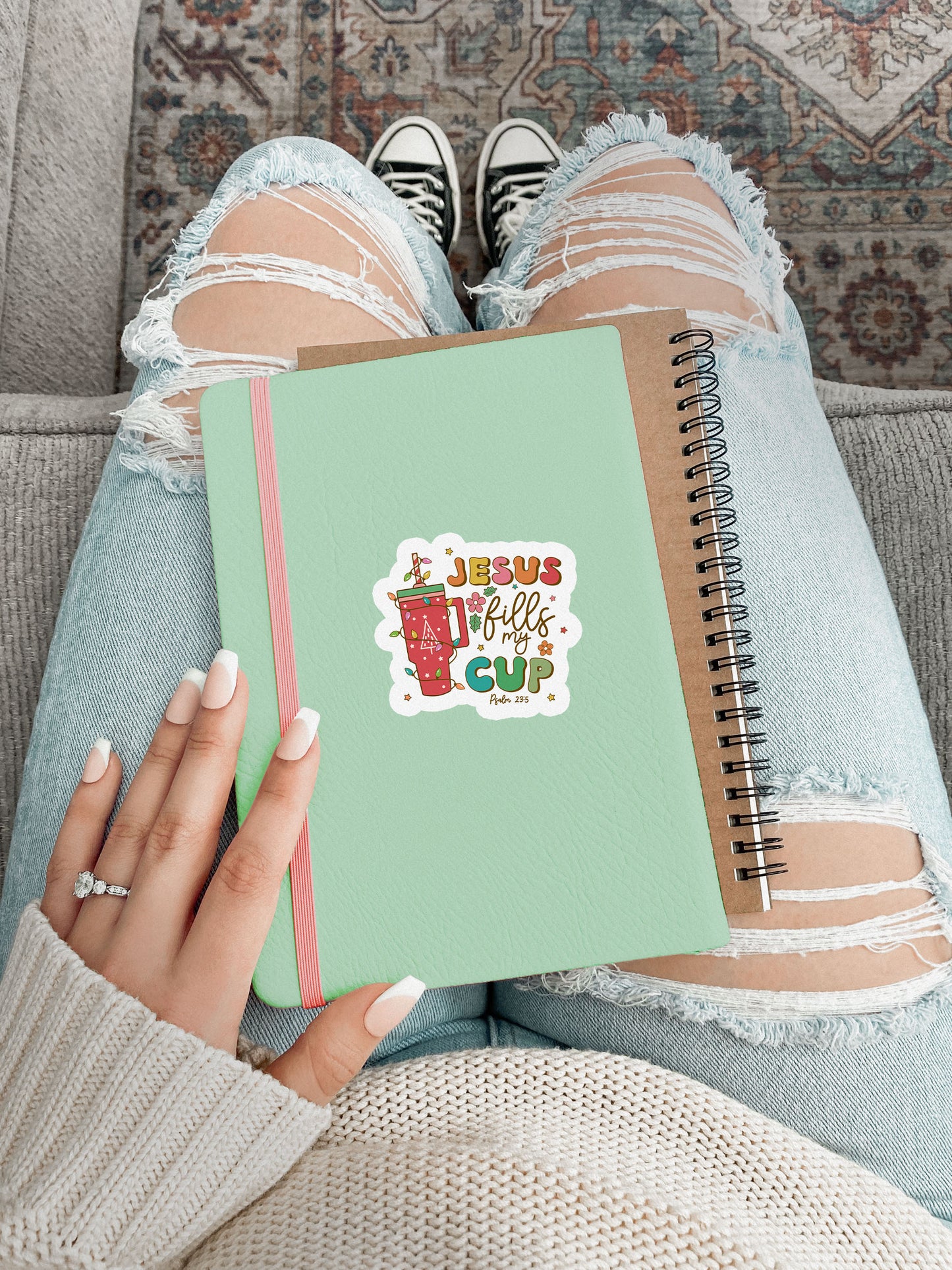 Jesus Fills My Cup Psalm 23:5 Boho Christmas Christian Jesus Sticker