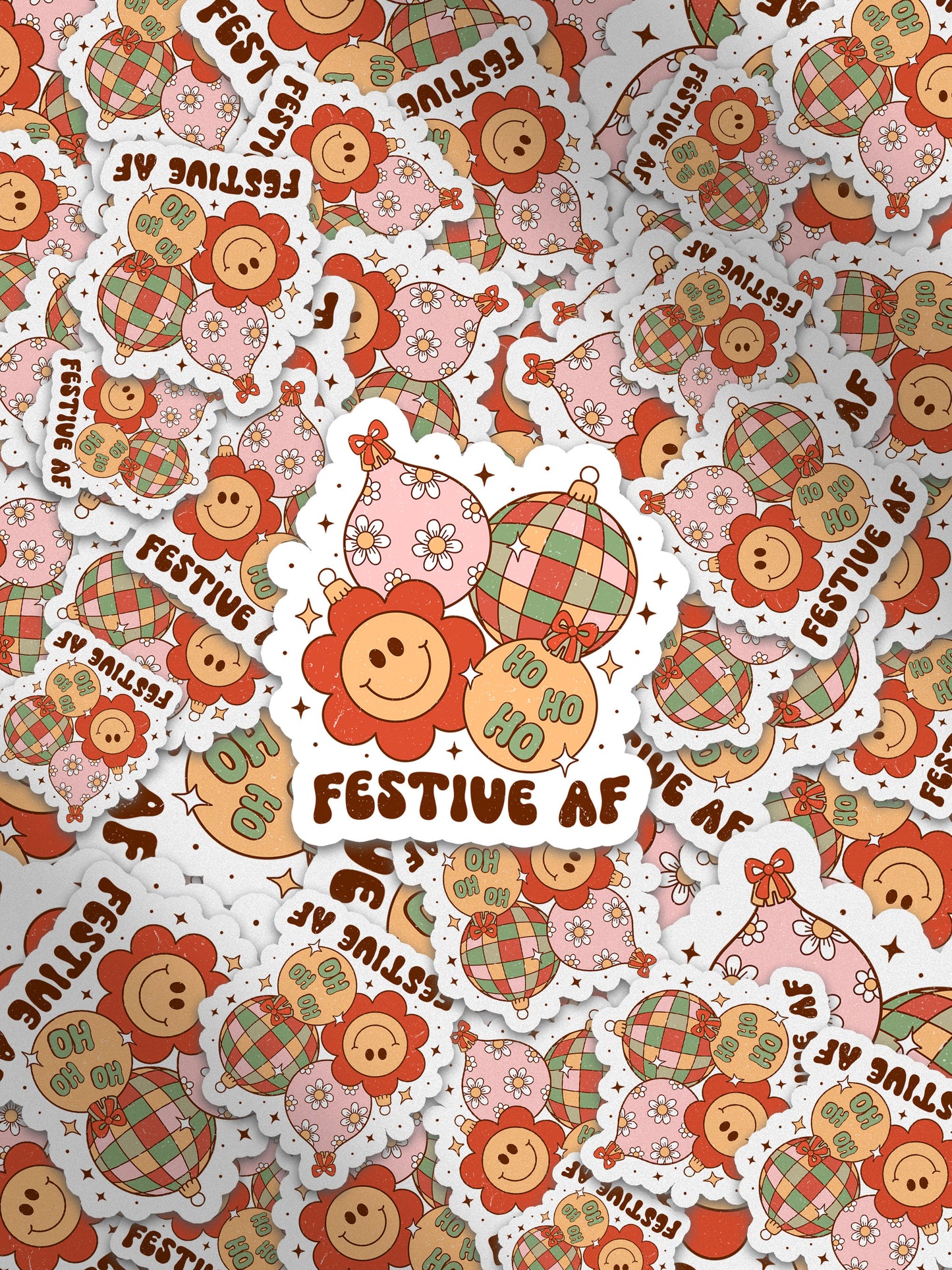 Festive AF Ornaments Groovy Red Christmas Sticker