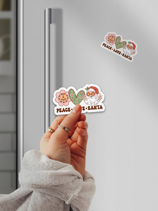 Peace Love Santa Groovy Red Christmas Magnet