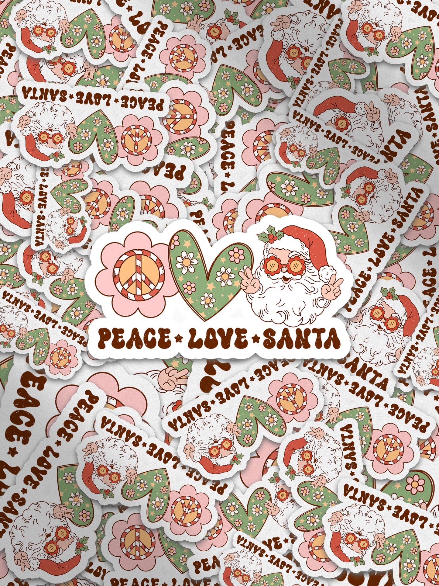 Peace Love Santa Groovy Red Christmas Sticker