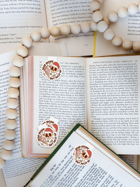 Dead Inside But Jolly AF Skeleton Groovy Red Christmas Magnetic Bookmark