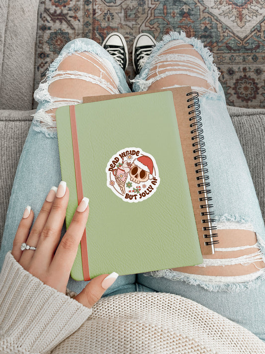 Dead Inside But Jolly AF Skeleton Groovy Red Christmas Sticker