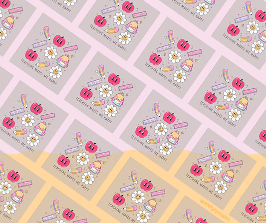 Teaching Makes Me Happy Groovy Teacher DTF Transfer Print