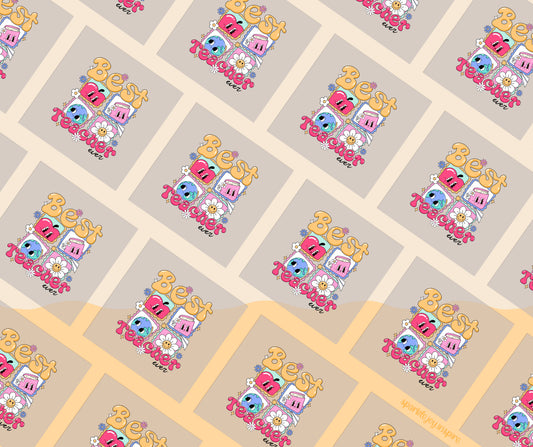 Best Teacher Ever Groovy Teacher DTF Transfer Print