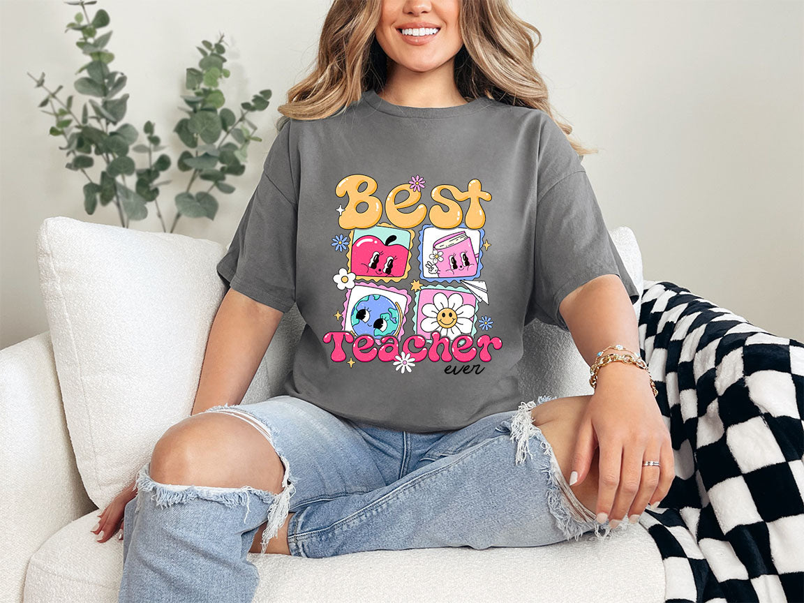 Best Teacher Ever Groovy Teacher DTF Transfer Print