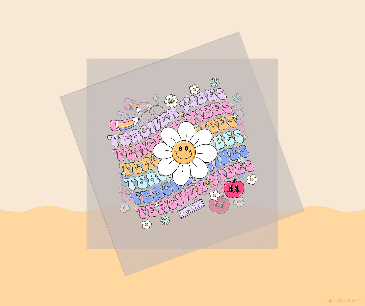 Teacher Vibes Layered Flower Groovy Teacher DTF Transfer Print
