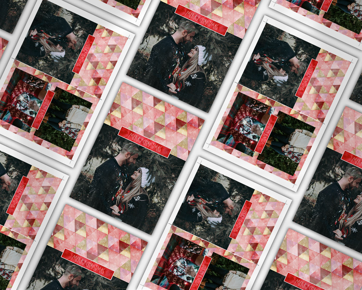 Red & Gold Triangles Custom Photo Christmas Card