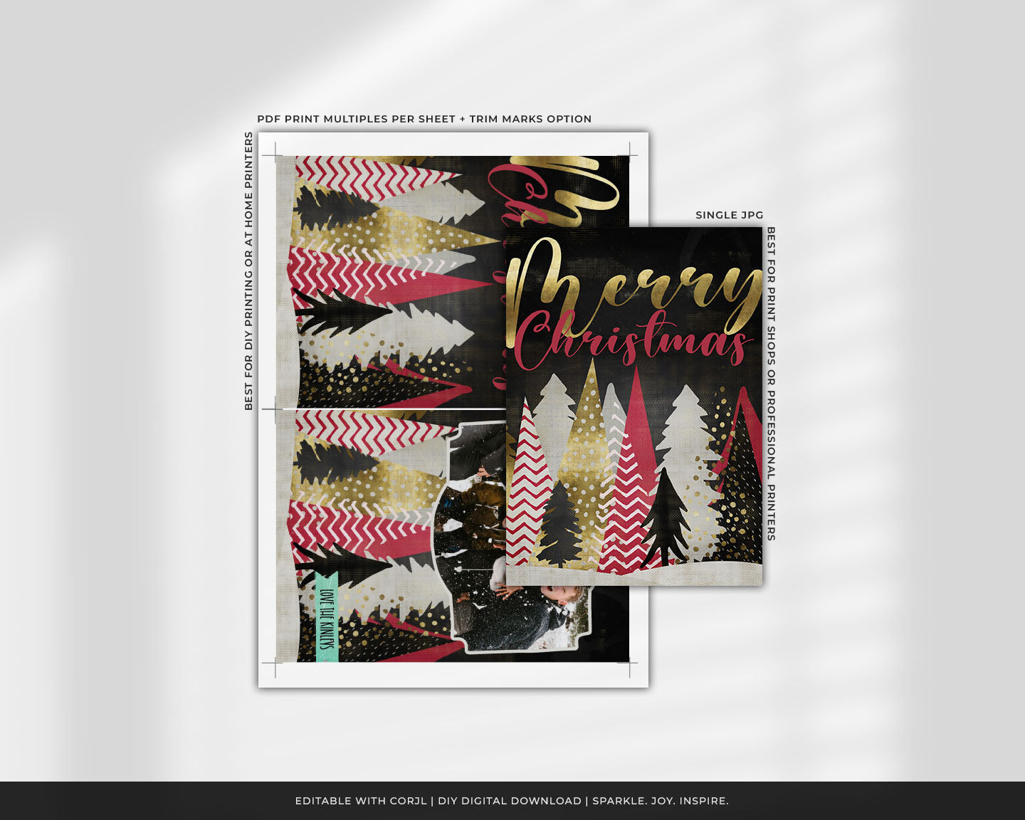 Merry Christmas Gold Night Trees Custom Photo Christmas Card