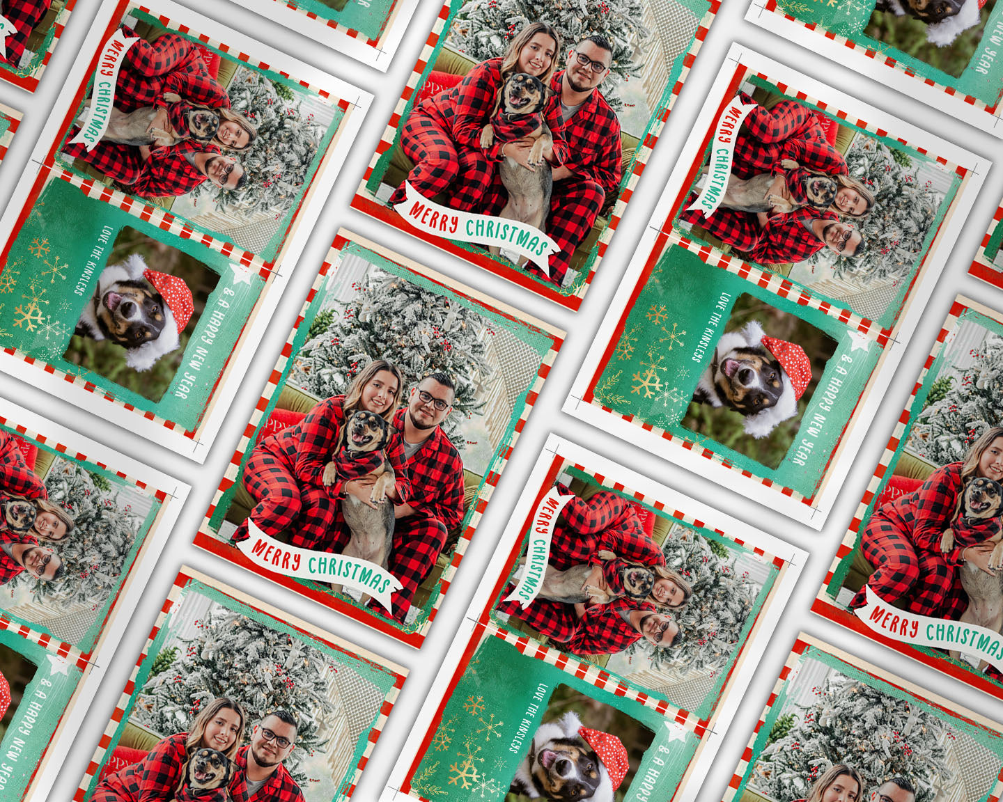 Bright & Bold Red Striped Green Custom Photo Christmas Card