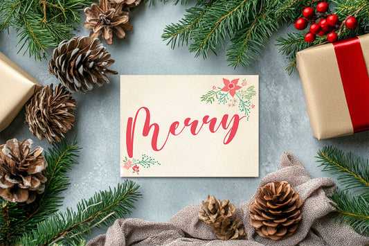 Pretty Hand Drawn Poinsettia Custom Photo Christmas Card