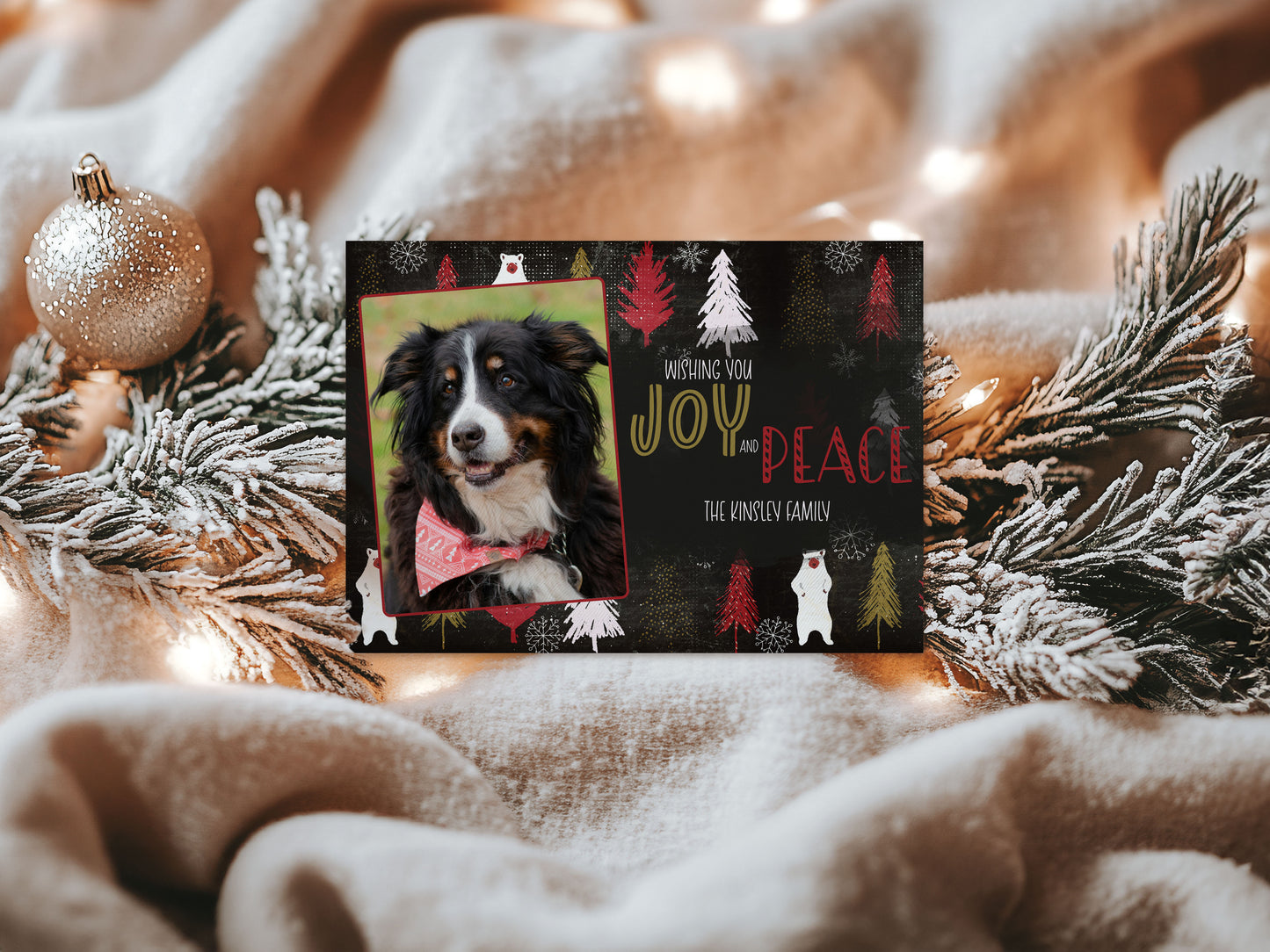 Dark Bear & Trees Custom Photo Christmas Card