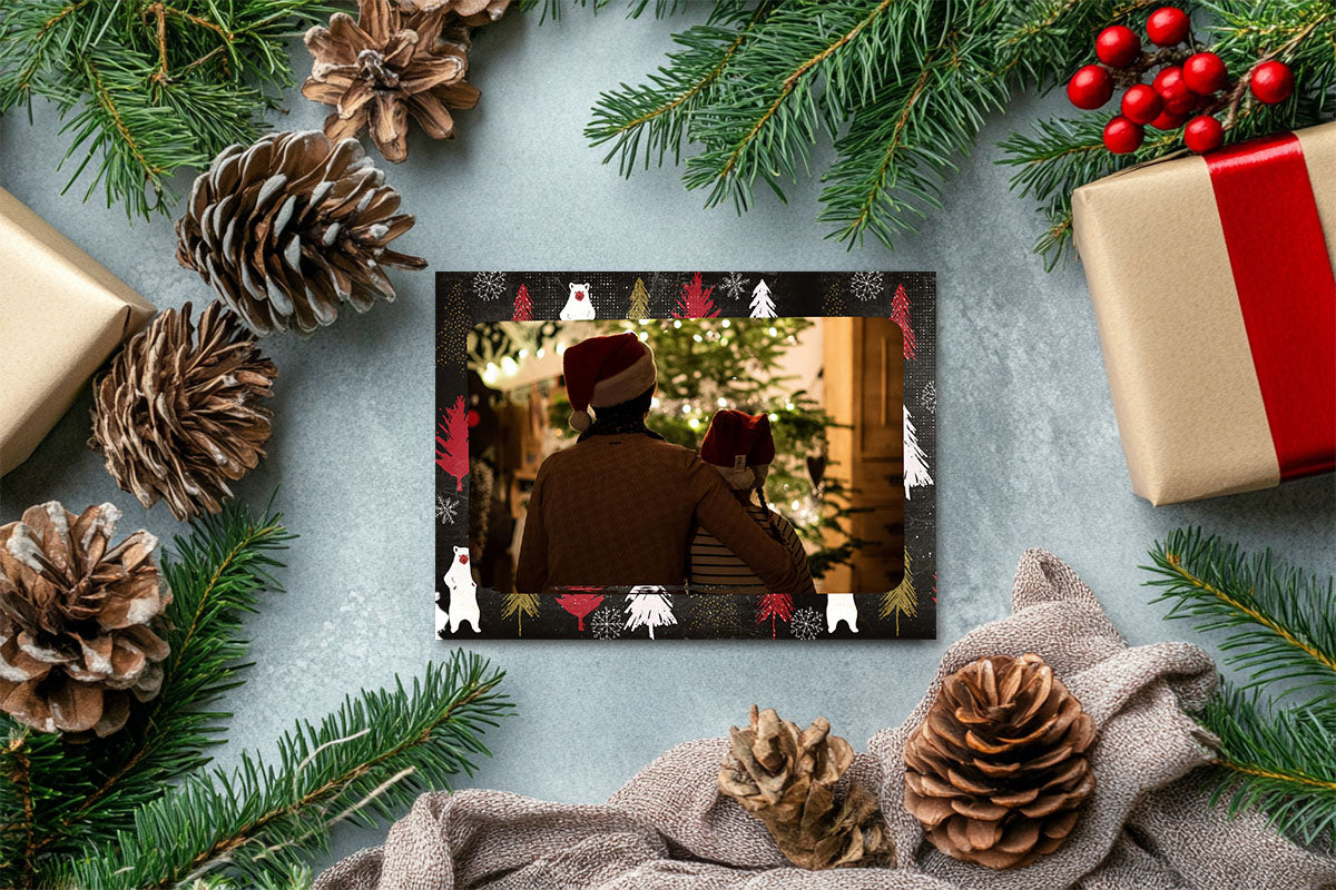 Dark Bear & Trees Custom Photo Christmas Card