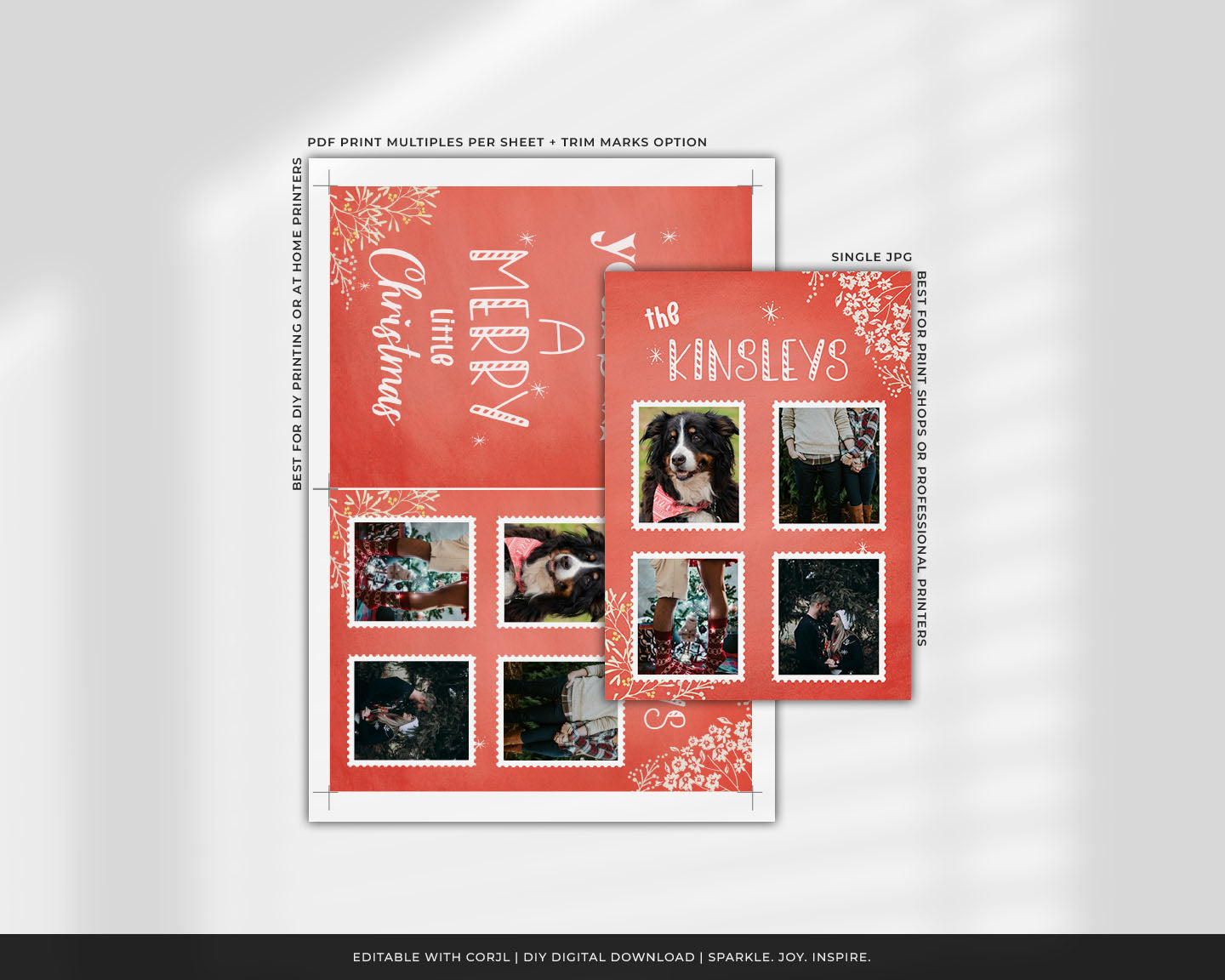 Watercolor Red Florals Custom Photo Christmas Card