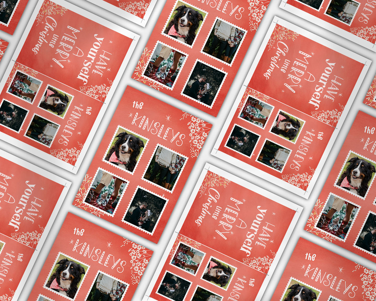 Watercolor Red Florals Custom Photo Christmas Card