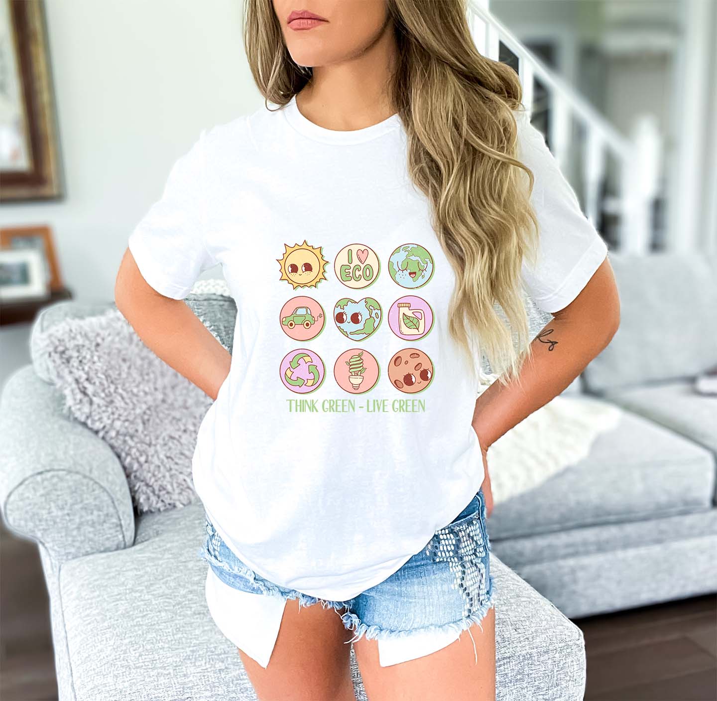 Think Green Live Green Earth Day Vibes DTF Transfer Print