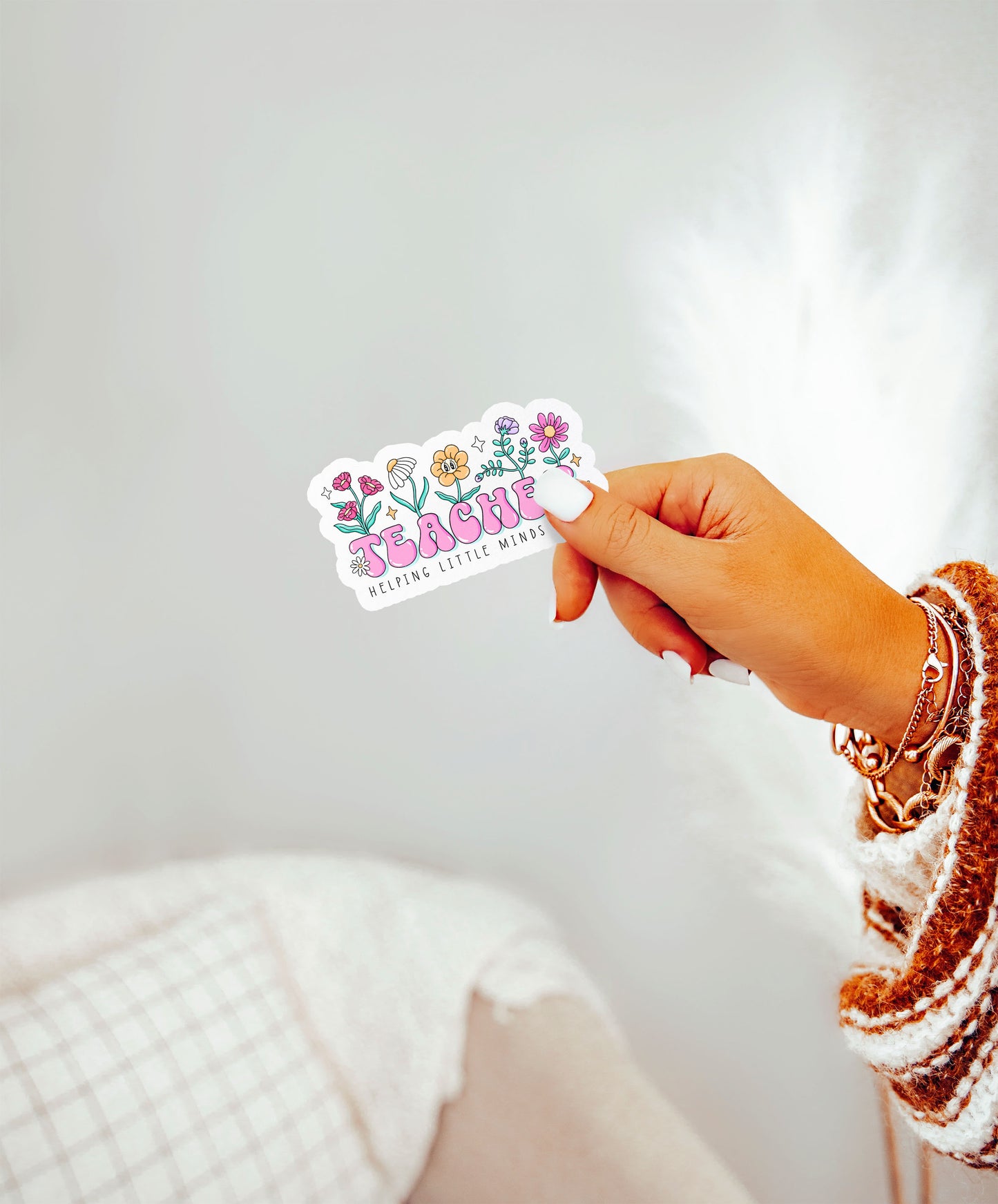 Teacher Helping Little Minds Grow Groovy Teacher Sticker