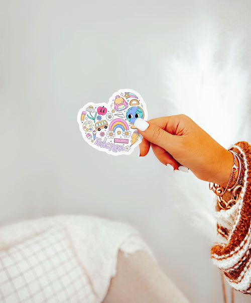 Teacher Collage Heart Groovy Teacher Sticker