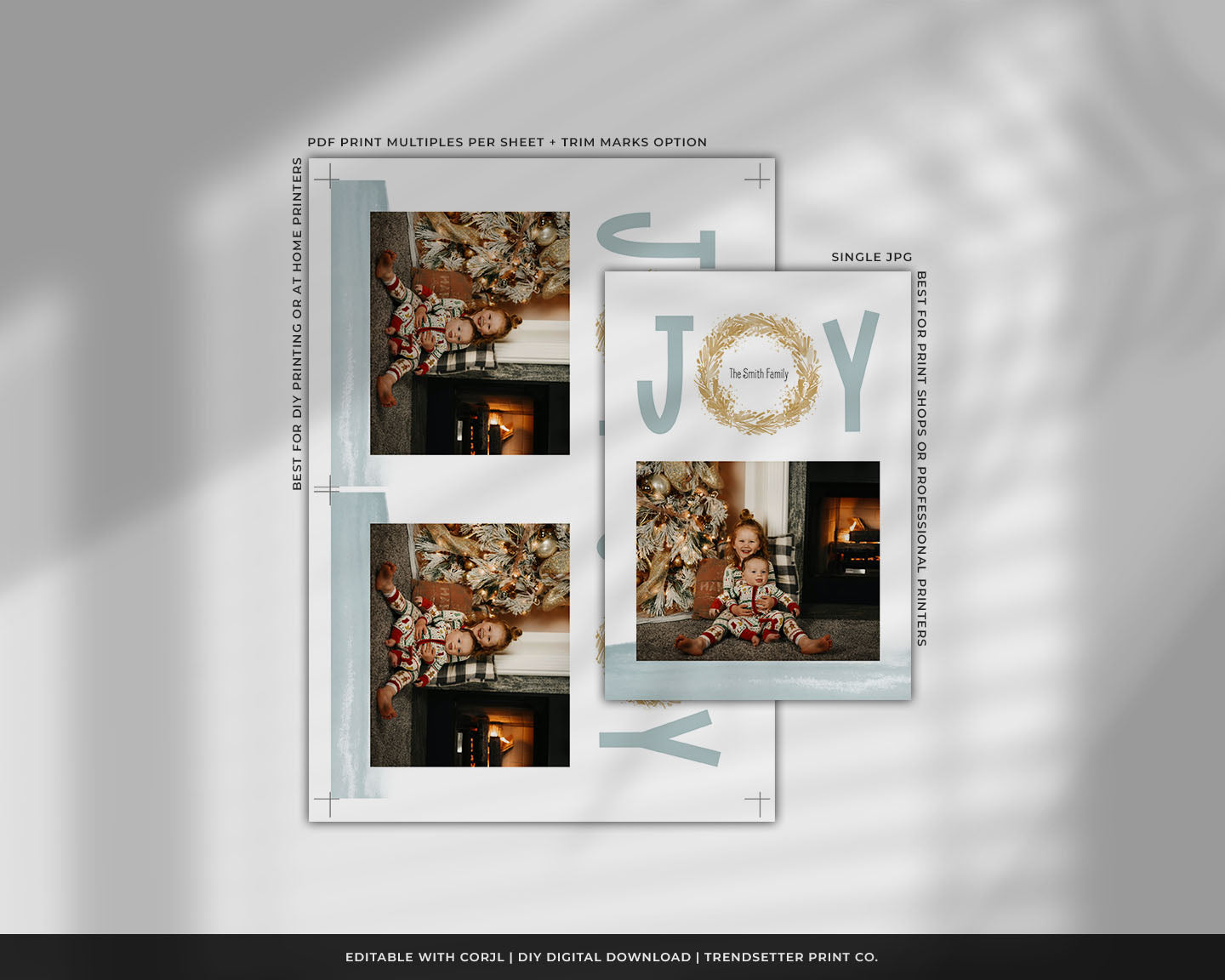 Photo Joy Watercolor Wreath Name Christmas Card Design