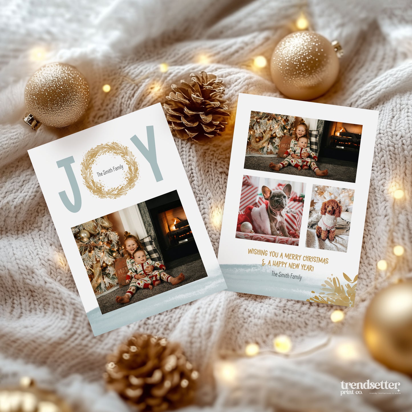 Photo Joy Watercolor Wreath Name Christmas Card Design