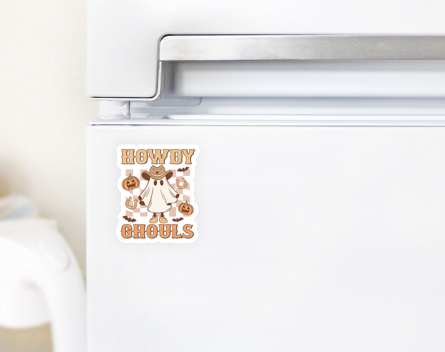Howdy Ghouls Checkered Howdy Western Halloween Magnet