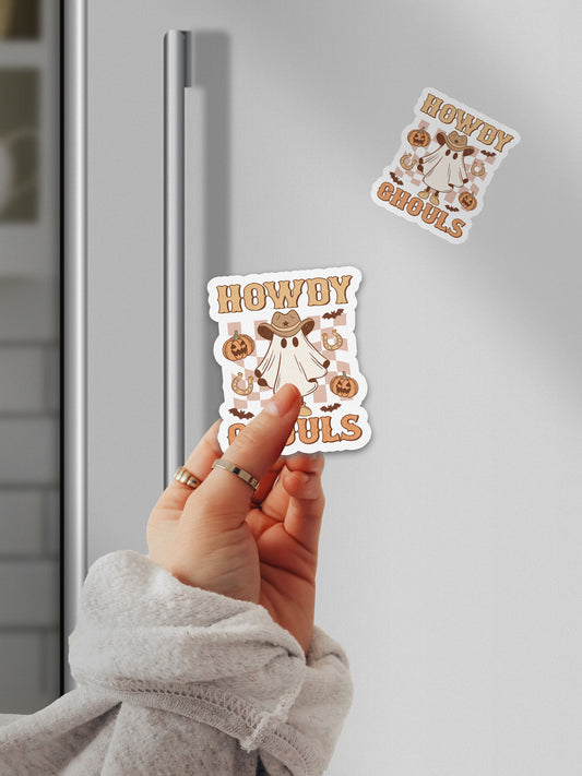 Howdy Ghouls Checkered Howdy Western Halloween Magnet