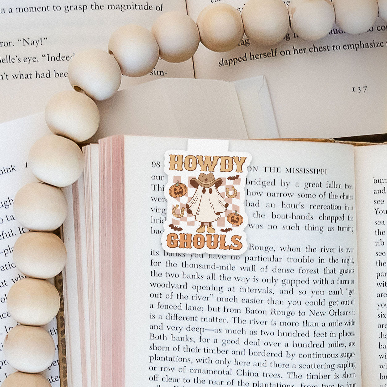 Howdy Ghouls Checkered Howdy Western Halloween Magnetic Bookmark