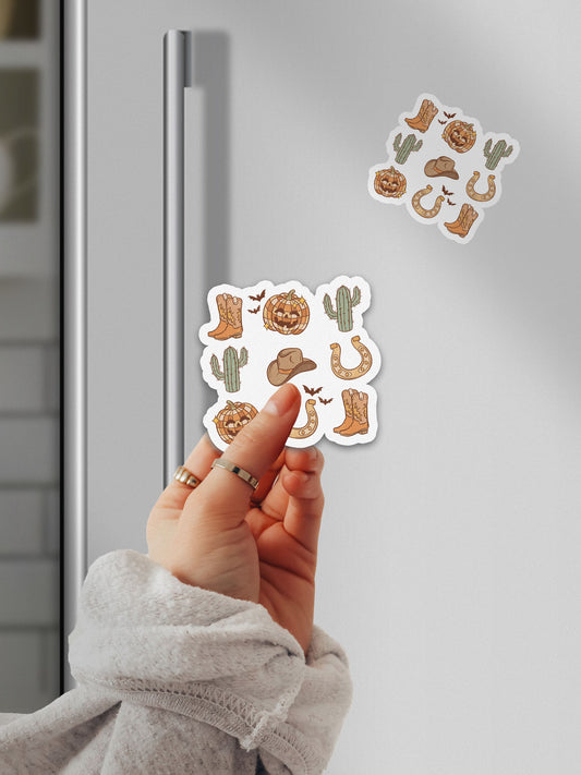 Pumpkin Boots Collage Howdy Western Halloween Magnet