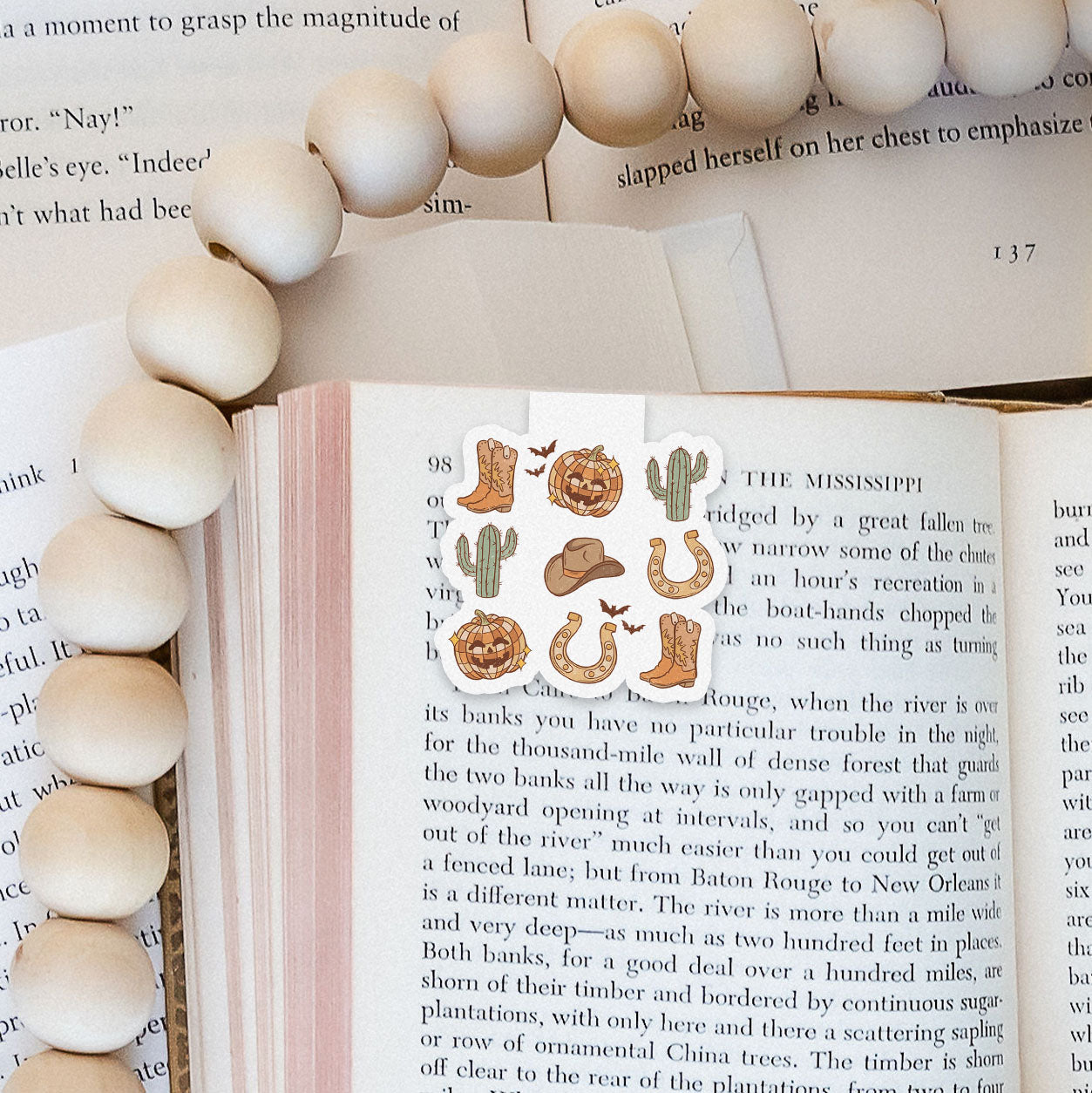 Pumpkin Boots Collage Howdy Western Halloween Magnetic Bookmark