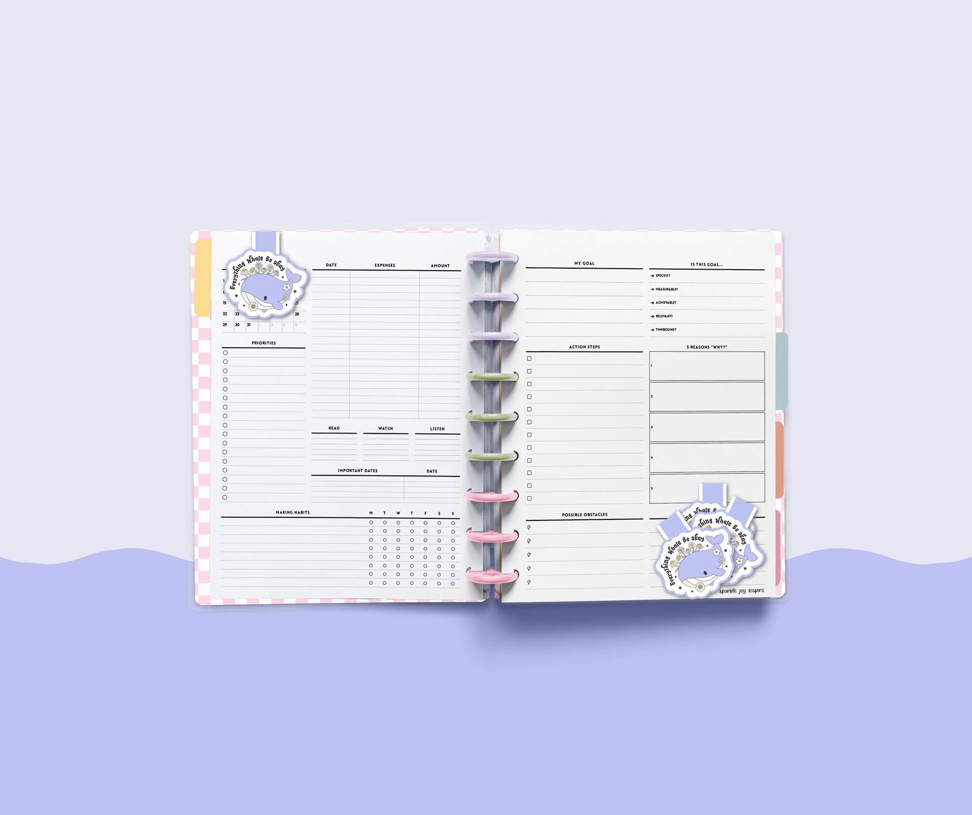 Everything Whale Be Okay Mental Health Magnetic Bookmark Paper Craft Printable