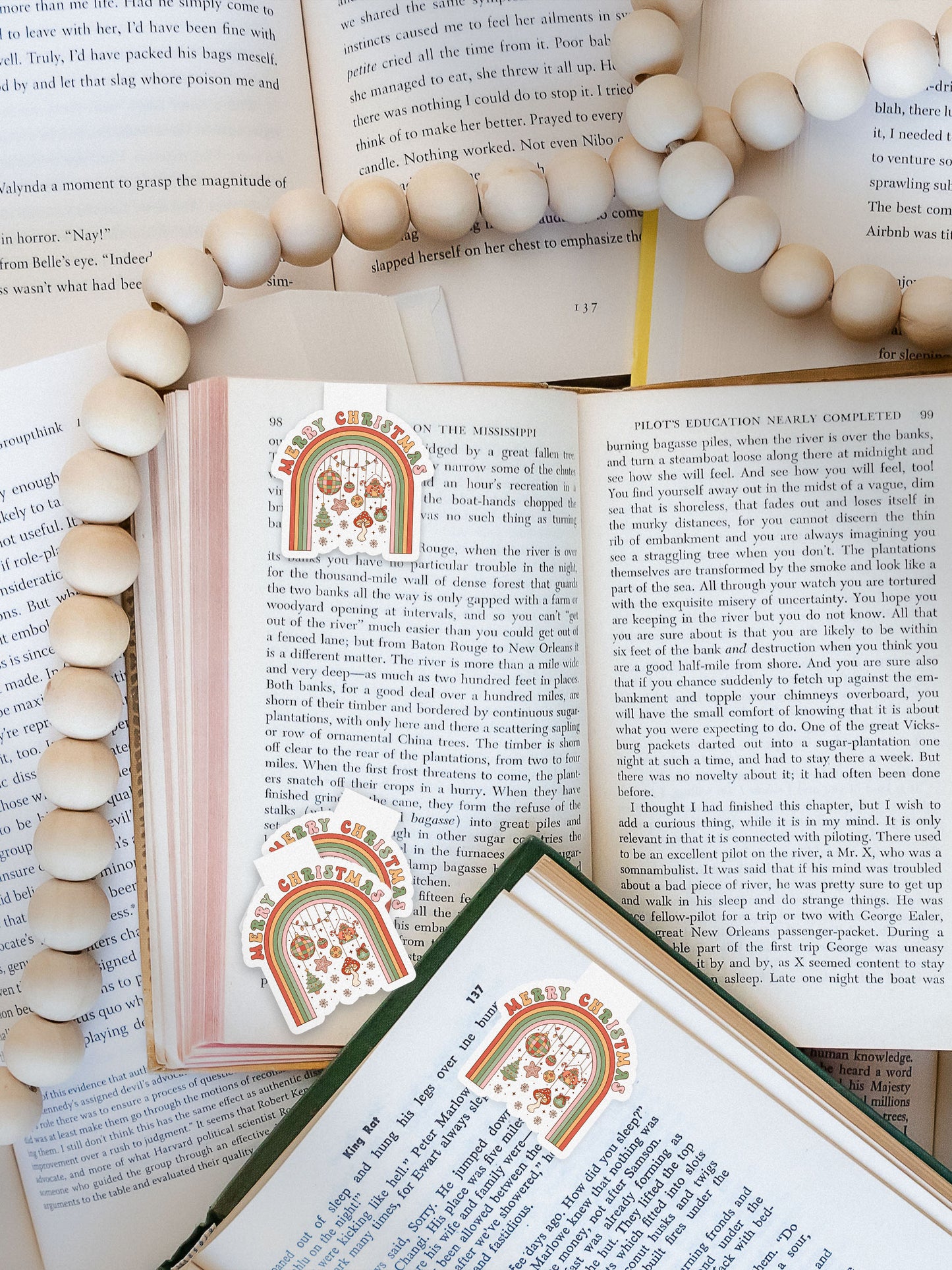 Merry Christmas Rainbow Groovy Red Christmas Magnetic Bookmark