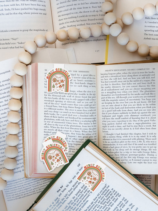 Merry Christmas Rainbow Groovy Red Christmas Magnetic Bookmark