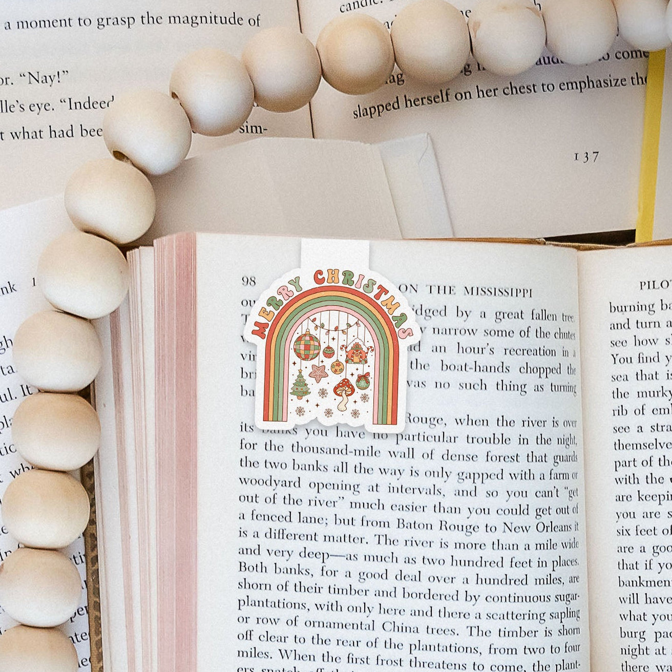 Merry Christmas Rainbow Groovy Red Christmas Magnetic Bookmark