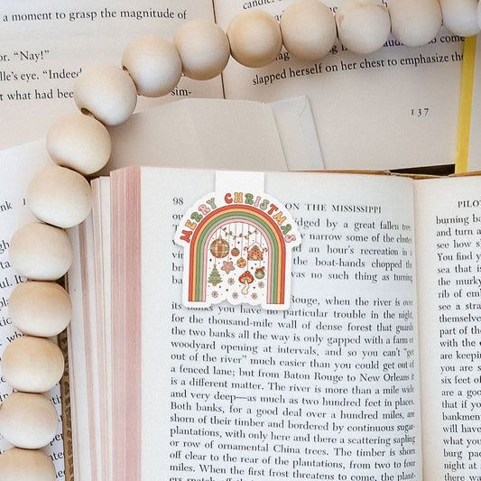 Merry Christmas Rainbow Groovy Red Christmas Magnetic Bookmark