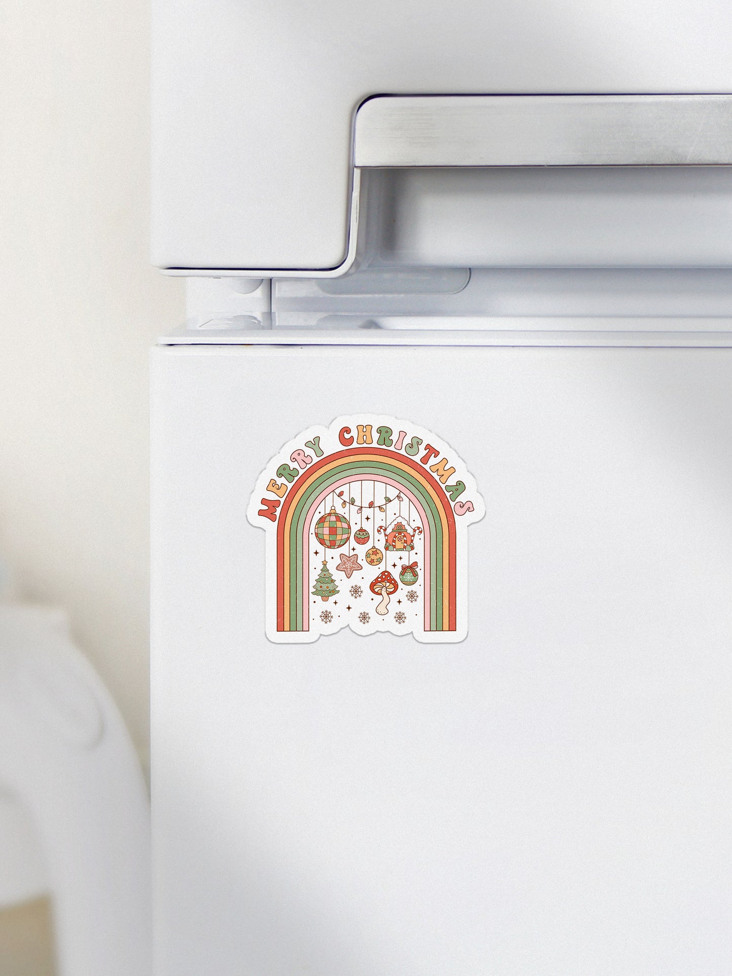 Merry Christmas Rainbow Groovy Red Christmas Magnet