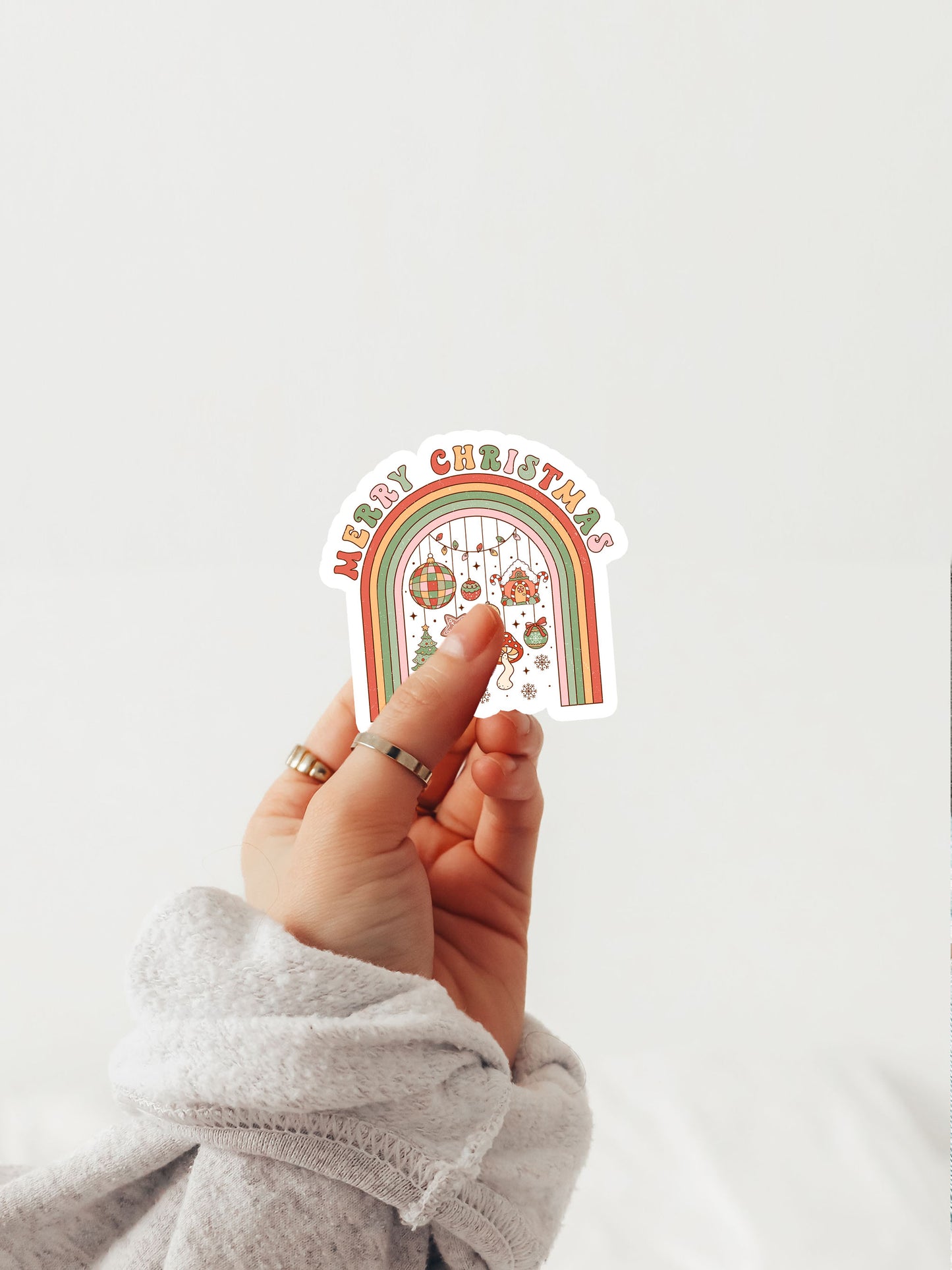 Merry Christmas Rainbow Groovy Red Christmas Sticker